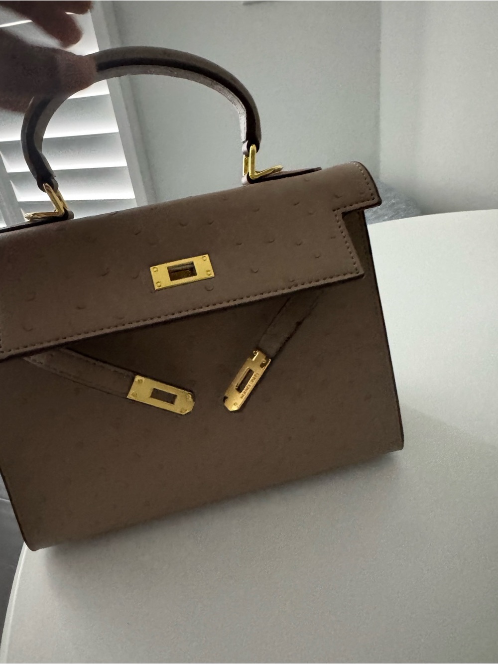 Structured Top-Handle Bag in Taupe with Gold Hardware